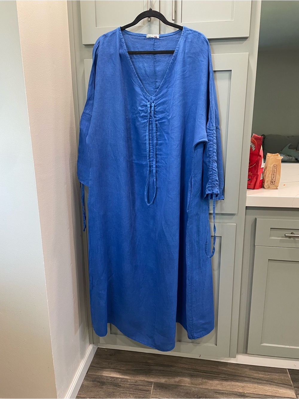 V-Neck linen Relaxed Maxi Dress in Cobalt Blue